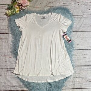 NWT HUE White V Neck The Perfect Legging Tee sz S